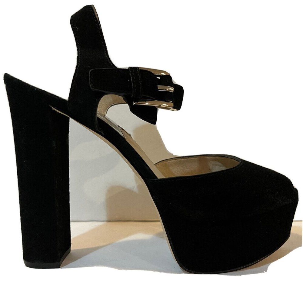 Michael Kors Black Suede Peep Toe Platform High Heels Size 9.5